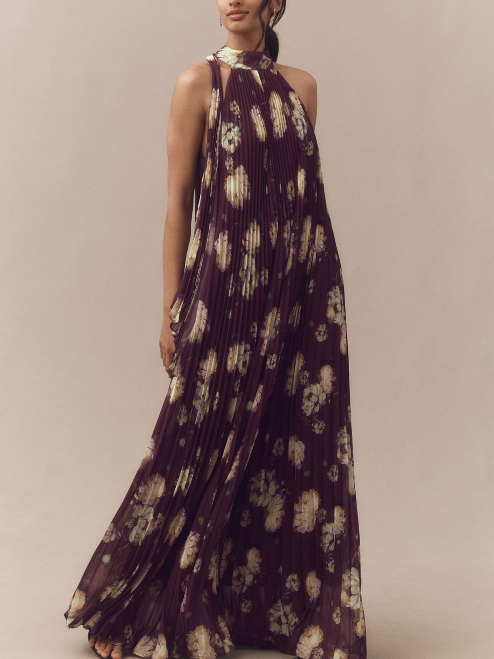 BHLDN Rosie Mock-Neck Sleeveless Pleated Maxi Dress